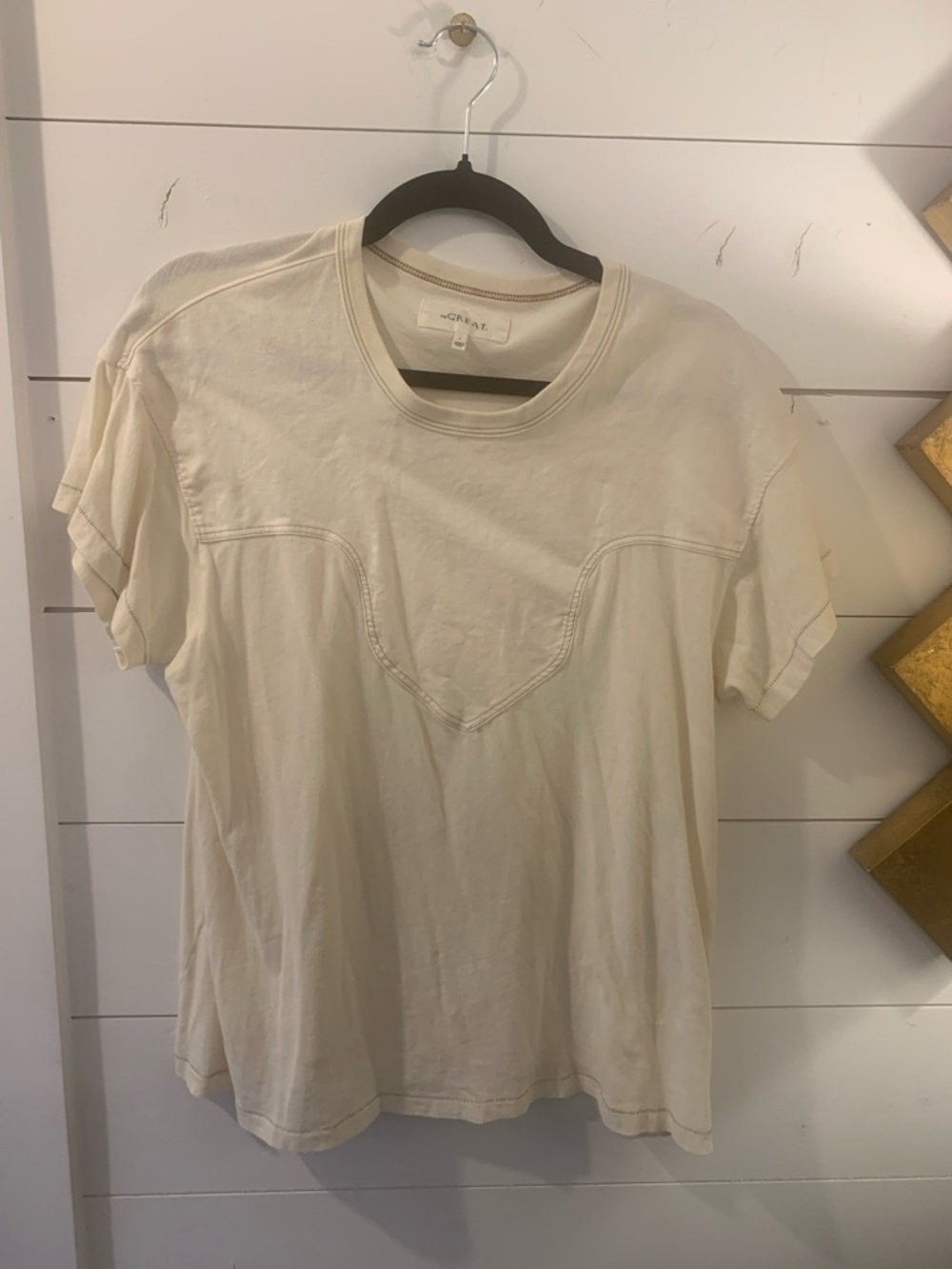 THE GREAT. Women's Short Sleeve Cream Tee